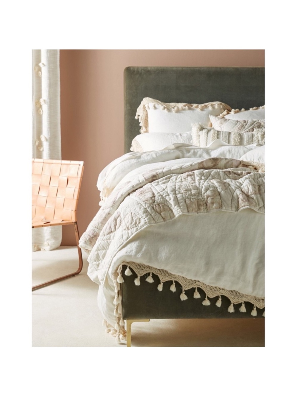 Anthropologie Tasseled Linen Duvet Cover Queen
